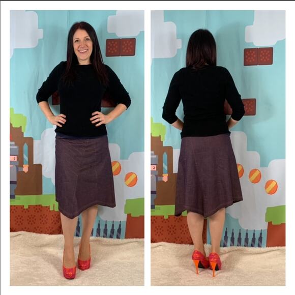 Yezhicai Purple handkerchief hem denim midi skirt, small - Picture 1 of 6